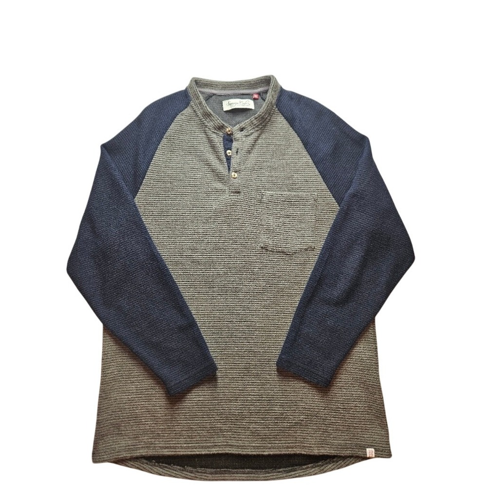 Sovereign Code Mens Jeter Henley Sweater Grey Navy Blue Raglan XL Ribbed Knit
